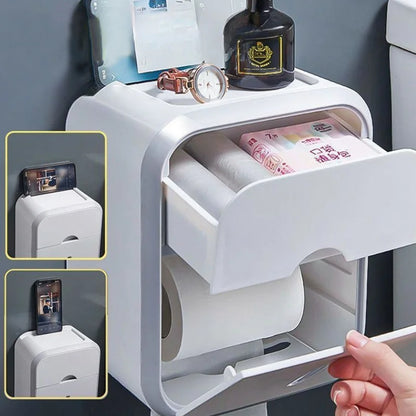 Toilet Paper Holder, Waterproof Tissue Storage, Punch-Free, Easy Wall Installation, Organizer for Kitchen and Bathroom.