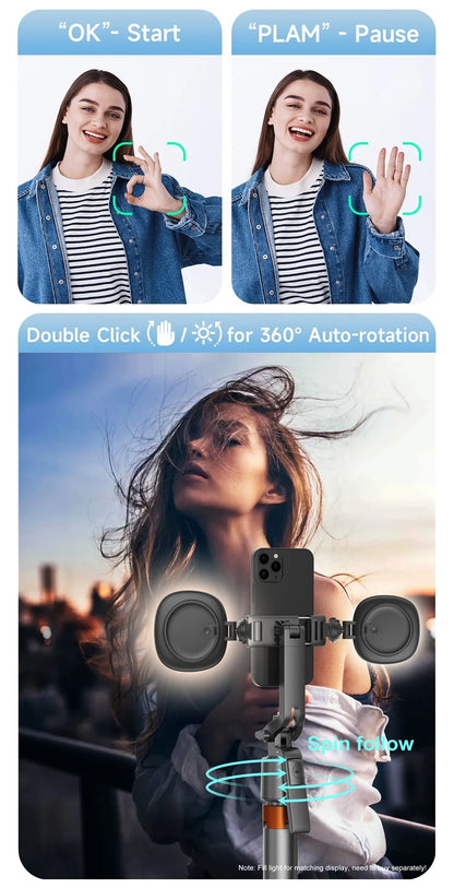 SelfieMax Pro 360 – Portable Support for Action Cameras and Smartphones with Auto Tracking, Gimbal Stabilizer, Wireless Selfie Stick, and Integrated Tripod, 180cm/ 70,9 inch
