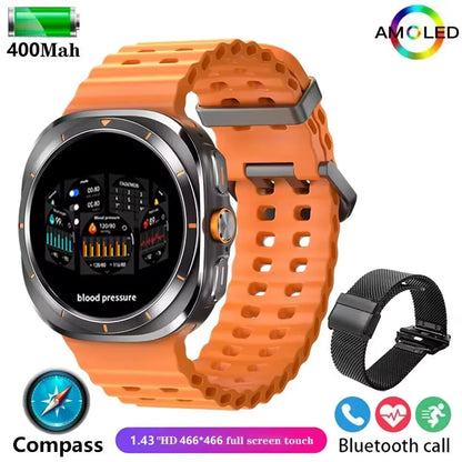 Smartwatch Plus 47mm 2025, IP68 waterproof, Bluetooth, compass, 1.43'' AMOLED screen, and SpO2 monitoring, unisex.