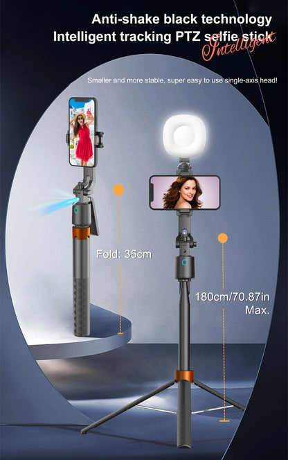 SelfieMax Pro 360 – Portable Support for Action Cameras and Smartphones with Auto Tracking, Gimbal Stabilizer, Wireless Selfie Stick, and Integrated Tripod, 180cm/ 70,9 inch