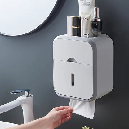 Toilet Paper Holder, Waterproof Tissue Storage, Punch-Free, Easy Wall Installation, Organizer for Kitchen and Bathroom.