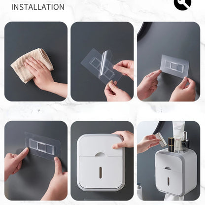 Toilet Paper Holder, Waterproof Tissue Storage, Punch-Free, Easy Wall Installation, Organizer for Kitchen and Bathroom.