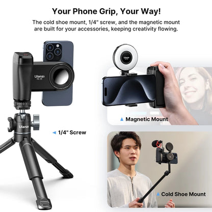 MagFlex Pro 35-Smartphone Camera Shutter Grip Bluetooth Selfie Handle As Camera Photo Stabilizer Vertical Horizontal Shoot.