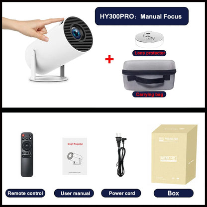 VisionMax Pro Projector – Android 4K 1280*720P Dual Wi-Fi 300 ANSI Video Cinema | Portable HD LED for Home, Outdoor Use, Movies, Studying, Cartoons for Kids & More.