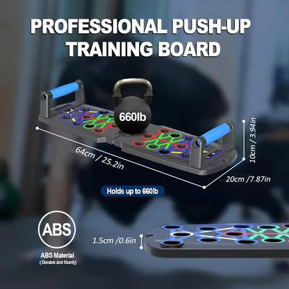 NexBoard Pro 360 – Portable, multifunctional push-up board with ergonomic handles. Its foldable design makes it perfect for training chest, abdomen, arms, and back at home or the gym. Adaptable to all fitness levels, it offers comfort.