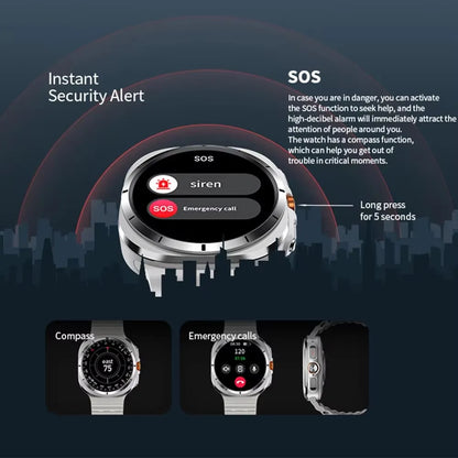 Smartwatch Plus 47mm 2025, IP68 waterproof, Bluetooth, compass, 1.43'' AMOLED screen, and SpO2 monitoring, unisex.