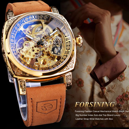 "EclipseX Men’s Automatic Mechanical Watch – Luminous, Waterproof with Premium Leather Strap, Bold Design for the Modern Man"