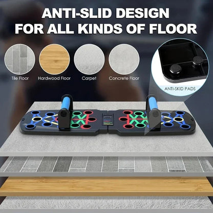 NexBoard Pro 360 – Portable, multifunctional push-up board with ergonomic handles. Its foldable design makes it perfect for training chest, abdomen, arms, and back at home or the gym. Adaptable to all fitness levels, it offers comfort.