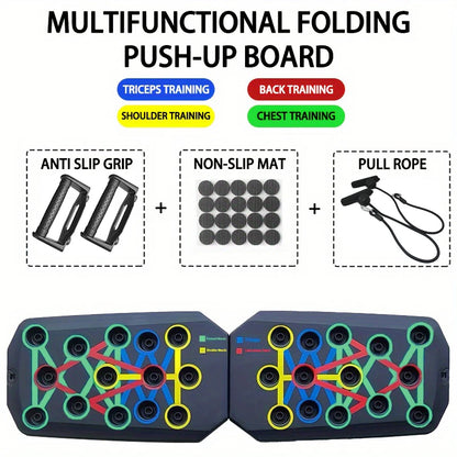FlexBoard 360 – Portable, multifunctional push-up board with ergonomic handles. Its foldable design makes it perfect for training chest, abdomen, arms, and back at home or the gym. Adaptable to all fitness levels, it offers comfort.
