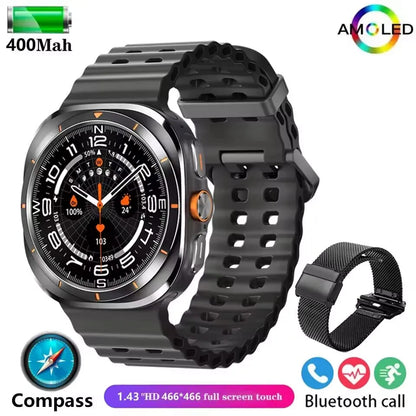 Smartwatch Plus 47mm 2025, IP68 waterproof, Bluetooth, compass, 1.43'' AMOLED screen, and SpO2 monitoring, unisex.