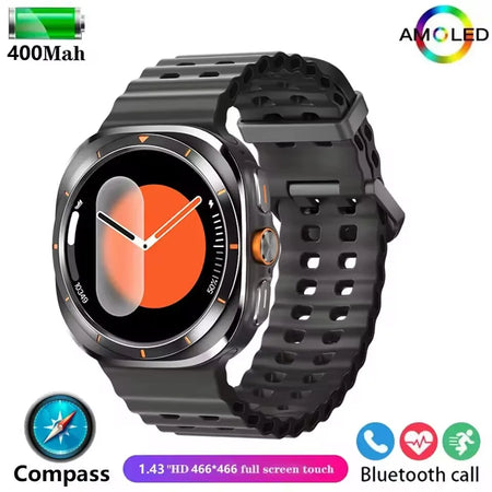 Smartwatch Plus 47mm 2025, IP68 waterproof, Bluetooth, compass, 1.43'' AMOLED screen, and SpO2 monitoring, unisex.