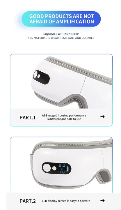 VisioTherm Pro - Smart Heated Vibration Eye Care Instrument Hot Compress Bluetooth Eye Massage Glasses for Fatigue, Pouch, and Wrinkle Relief.