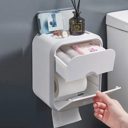 Toilet Paper Holder, Waterproof Tissue Storage, Punch-Free, Easy Wall Installation, Organizer for Kitchen and Bathroom.