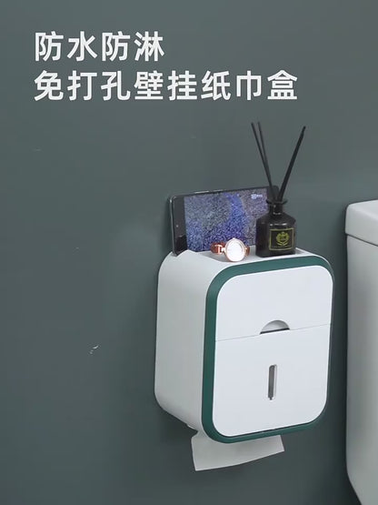 Toilet Paper Holder, Waterproof Tissue Storage, Punch-Free, Easy Wall Installation, Organizer for Kitchen and Bathroom.