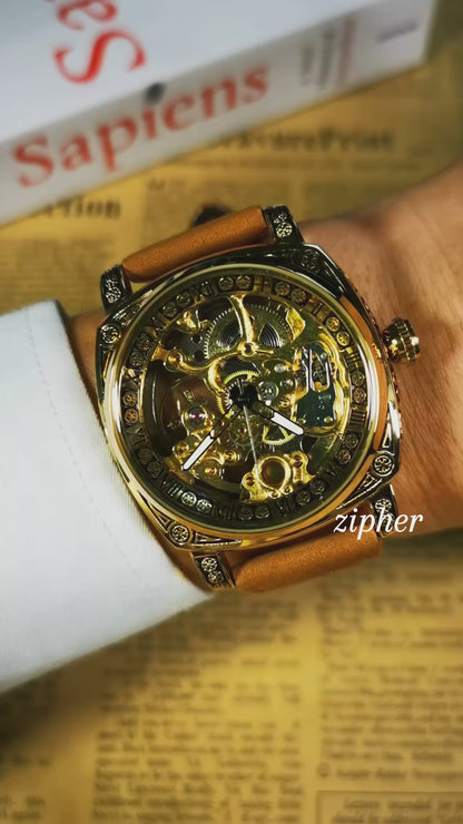 "EclipseX Men’s Automatic Mechanical Watch – Luminous, Waterproof with Premium Leather Strap, Bold Design for the Modern Man"