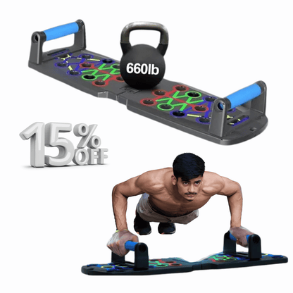 NexBoard Pro 360 – Portable, multifunctional push-up board with ergonomic handles. Its foldable design makes it perfect for training chest, abdomen, arms, and back at home or the gym. Adaptable to all fitness levels, it offers comfort.
