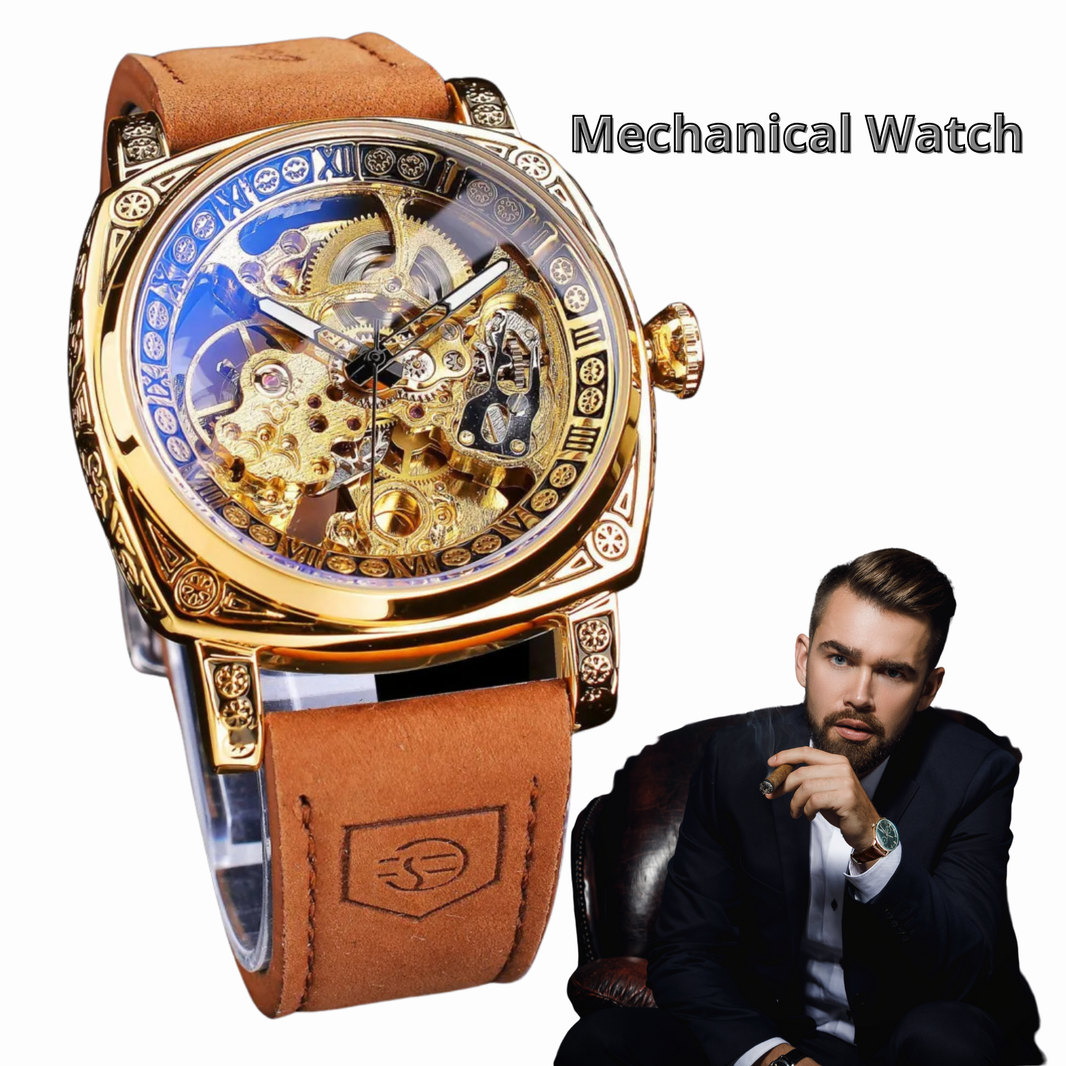 "EclipseX Men’s Automatic Mechanical Watch – Luminous, Waterproof with Premium Leather Strap, Bold Design for the Modern Man"